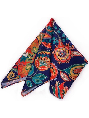 La Pescara Çok Renkli Motif Desen Fular Bandana 55-55 cm KDNF30