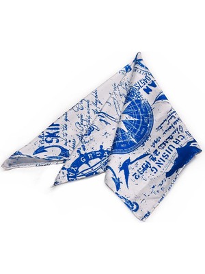 La Pescara Beyaz - Mavi Denizci Motif Fular Bandana 55-55 cm KDNF26