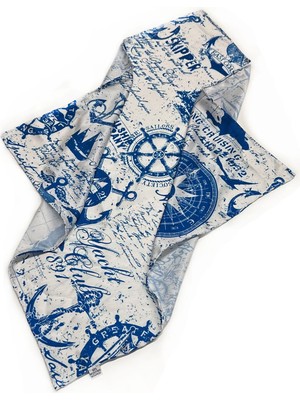 La Pescara Beyaz - Mavi Denizci Motif Fular Bandana 55-55 cm KDNF26