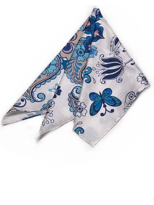 La Pescara Beyaz Motif Desen Fular Bandana 55-55 cm KDNF24