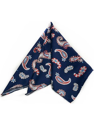 La Pescara Lacivert Şal Desen Fular Bandana 55-55 cm KDNF10