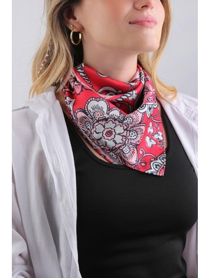 La Pescara Kırmızı Şal Desen Fular Bandana 55-55 cm KDNF23