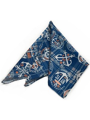 La Pescara Petrol Mavisi Denizci Motif Fular Bandana 55-55 cm KDNF11