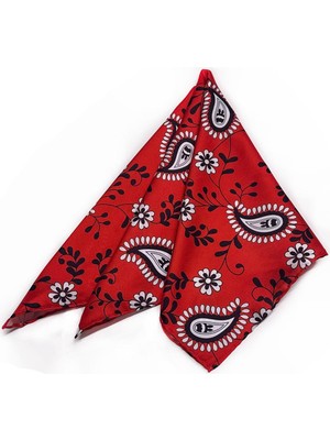 La Pescara Kırmızı Şal Desen Fular Bandana 55-55 cm KDNF16