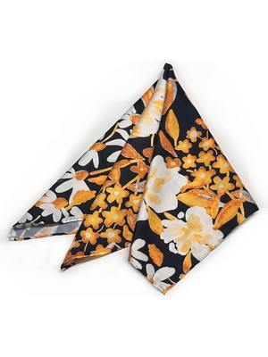 La Pescara Siyah - Sarı Çiçek Desen Fular Bandana 55-55 cm KDNF07