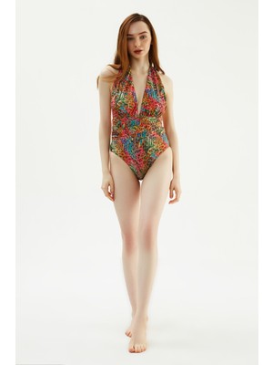 Eros Boyundan Bağlamalı Leopar Desenli Mayo