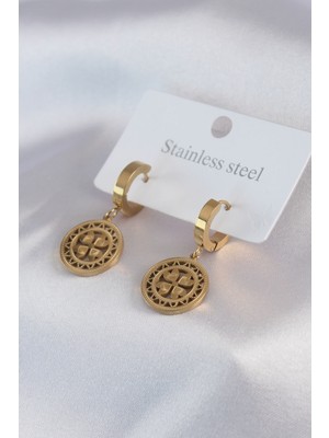 Clariss 316L Çelik Gold Renk Kalp Model Işleme Detay Kadın Küpe