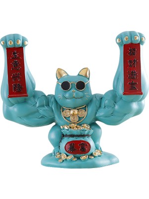 Gazechimp Lucky Cat Figurine Reçine Heykeli Oturma Odası Dekorasyon Mavi Servet Heykel (Yurt Dışından)