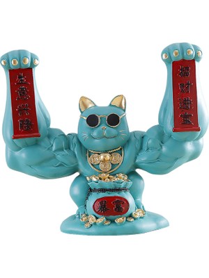 Gazechimp Lucky Cat Figurine Reçine Heykeli Oturma Odası Dekorasyon Mavi Servet Heykel (Yurt Dışından)