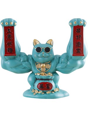 Gazechimp Lucky Cat Figurine Reçine Heykeli Oturma Odası Dekorasyon Mavi Servet Heykel (Yurt Dışından)