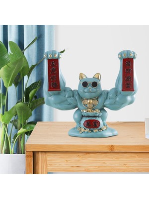 Gazechimp Lucky Cat Figurine Reçine Heykeli Oturma Odası Dekorasyon Mavi Servet Heykel (Yurt Dışından)