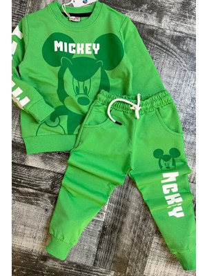 Riccotarz Erkek Çocuk Sıfır Yakalı Micky Mouse Baskılı Yeşil Eşofman Takım