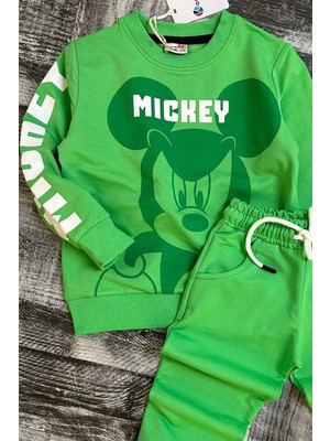 Riccotarz Erkek Çocuk Sıfır Yakalı Micky Mouse Baskılı Yeşil Eşofman Takım