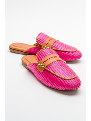 Luvi 165 Hakiki Deri Pembe Hasır Kadın Terlik