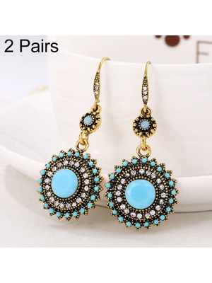 Yue Store 2 Pairs Ethnic Sun Flower Style Rhinestone Earrings (Style1) (Yurt Dışından)