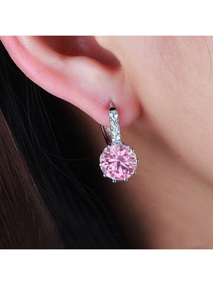 Yue Store Micro-Inserts Zircon Earrings (Pink) (Yurt Dışından)