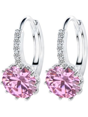 Yue Store Micro-Inserts Zircon Earrings (Pink) (Yurt Dışından)