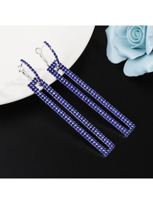 Yue Store Rectangle Rhinestone Earring (Blue) (Yurt Dışından)