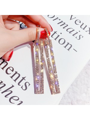 Yue Store Rectangle Rhinestone Earring (Blue) (Yurt Dışından)