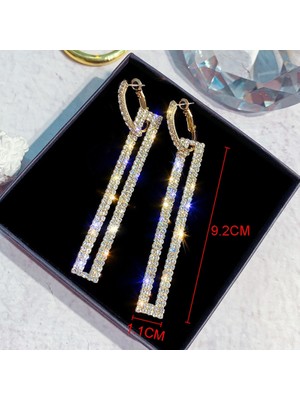 Yue Store Rectangle Rhinestone Earring (Blue) (Yurt Dışından)