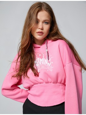 Koton Kapüşonlu Sweatshirt Baskılı Beli Korse Detaylı