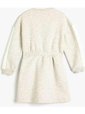 Koton Sweat Elbise Uzun Kollu Bisiklet Yaka Beli Lastikli Şardonlu