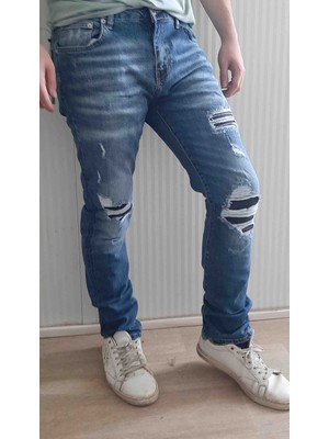 Amırı Denim Pamuklu Yırtık Detaylı Normal Bel Fit Cool Jeans Erkek Mavi Kot Pantolon