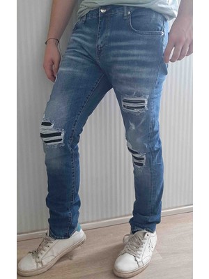 Amırı Denim Pamuklu Yırtık Detaylı Normal Bel Fit Cool Jeans Erkek Mavi Kot Pantolon