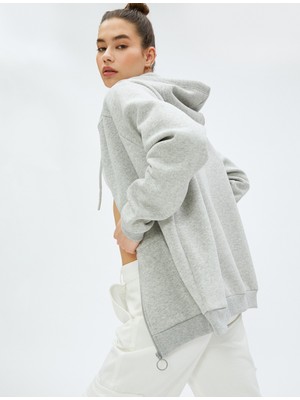 Koton Kapüşonlu Fermuarlı Sweatshirt Cep Detaylı Ribanalı