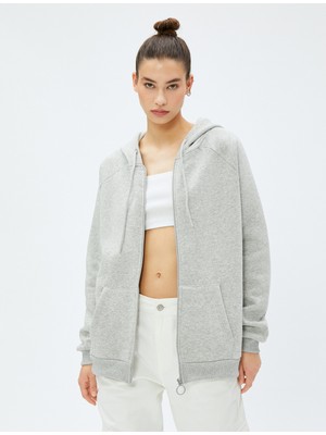 Koton Kapüşonlu Fermuarlı Sweatshirt Cep Detaylı Ribanalı