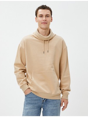 Koton Oversize Sweatshirt Şal Yaka Kanguru Cepli Bağcıklı