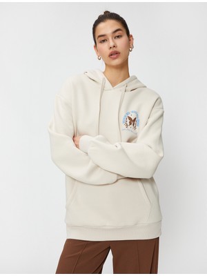 Koton Oversize Sweatshirt Kapüşonlu Sırt Baskılı Kanguru Cepli