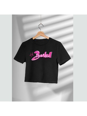 Mor Mürekkep Hi Barbie Yazı Tasarım Baskılı Kadın Crop