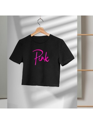 Mor Mürekkep Pink Yazı Tasarım Baskılı Kadın Crop