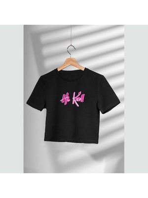 Mor Mürekkep Hi Ken Yazı Tasarım Baskılı Kadın Crop
