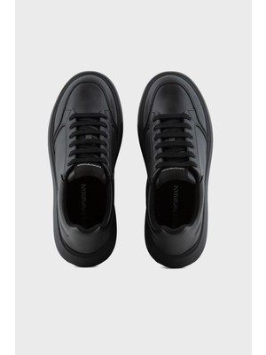 Emporio Armani Logolu Deri Sneaker Ayakkabı Erkek Ayakkabı X4X633 XM964 K001