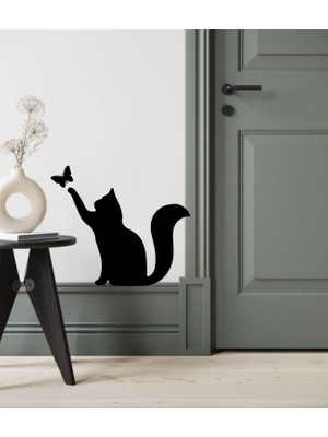 Creatölye Kedi Kapı Kenarı Mdf Tablo 4'lü Set Siyah