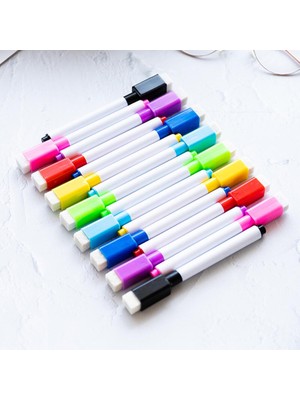 Mıknatıslı Silgili Akıllı Tahta Kalemi Silinebilir Beyaz Tahta Kalemi - 10 adet karışık renk