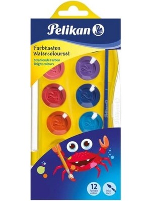 Pelikan Suluboya 12 Renkli Küçük Boy Seti Eğlenceli Tasarım 12 Parça Fırça Dahil