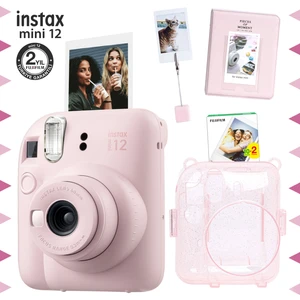 Instax Mini 12 Pembe Fotoğraf Makinesi - 20'li Film - Kıskaçlı Stand - Pvc Albüm ve Simli Pleksi Kılıf Seti