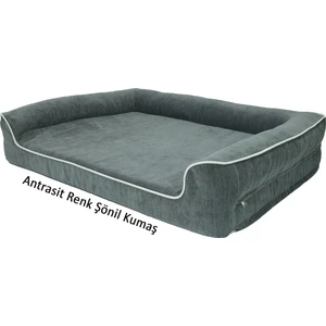 Premium Sofa Blok Sungerli Alezli Fermuarlı Yıkanabilir Köpek Yatağı-S-Antrasit