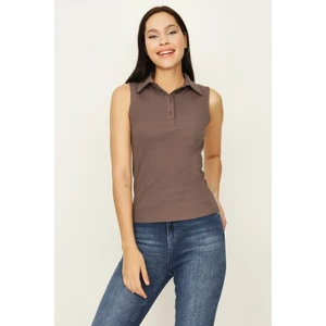 Select Moda Kadın Polo Yaka Kolsuz Örme Body