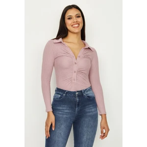 Select Moda Kadın Önü Büzgü Detaylı Fitilli Alttan Çıtçıtlı Body