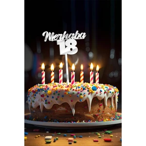 Gümüş Merhaba 18 Yaş Yazılı Ayna Pleksi Pasta Üstü & Doğum Günü Partisi & Pleksi Pasta Süsü