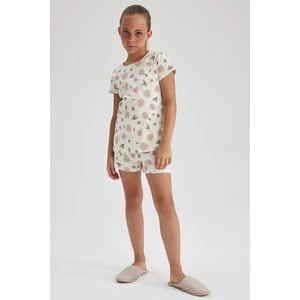 Kız Çocuk Çiçekli Kısa Kollu Şortlu Pijama Takımı B0810A823SM