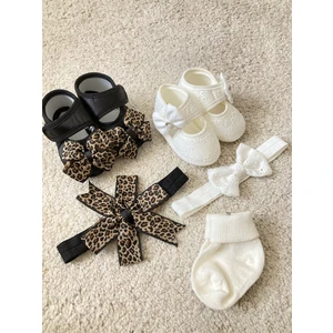Masal Baby Kids Kız Bebek Fistolu Patik & Leopar Desenli Patik / Yeni Doğan Hediyelik / Saç Bantlı Mevlüt Patiği