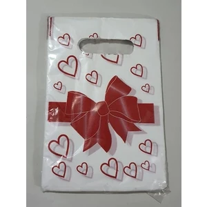 Kırmızı Fiyonk Baskılı Elgeçme Poşet 15 x 21 cm 100 Adet