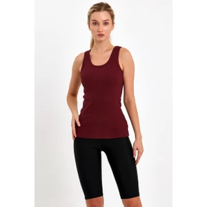 Amazing Crash Bordo Fitted/vücuda Oturan Havuz Yaka Fitilli Esnek Örme Atlet