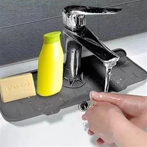 Carbon Case Carboncase® Lavabo Için Silikon Esnek Mat Musluk Sapı Damlama Tutucu Raf Mutfak Tezgahı Sıçrama Koruma