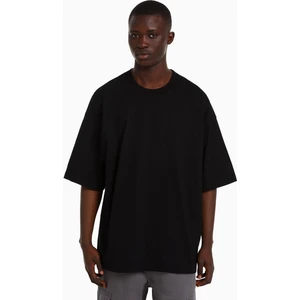 Ayd Siyah Erkek Tshirt Pamuk Bisiklet Yaka Extra Oversize Geniş Kalıp Tişört